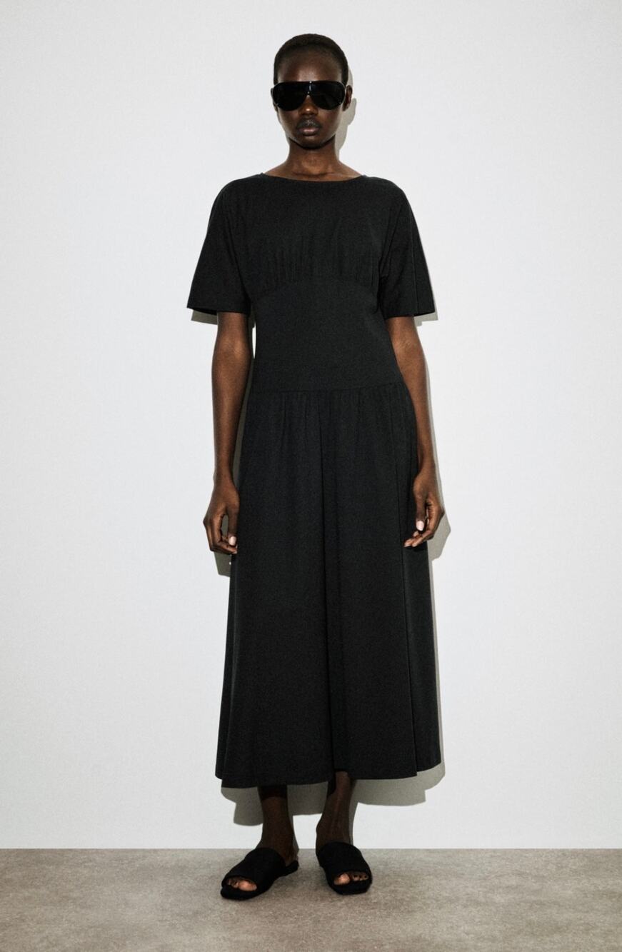 COS Black T Shirt Midi Dress Size M Cotton Viscose Minimalist Casual Shift